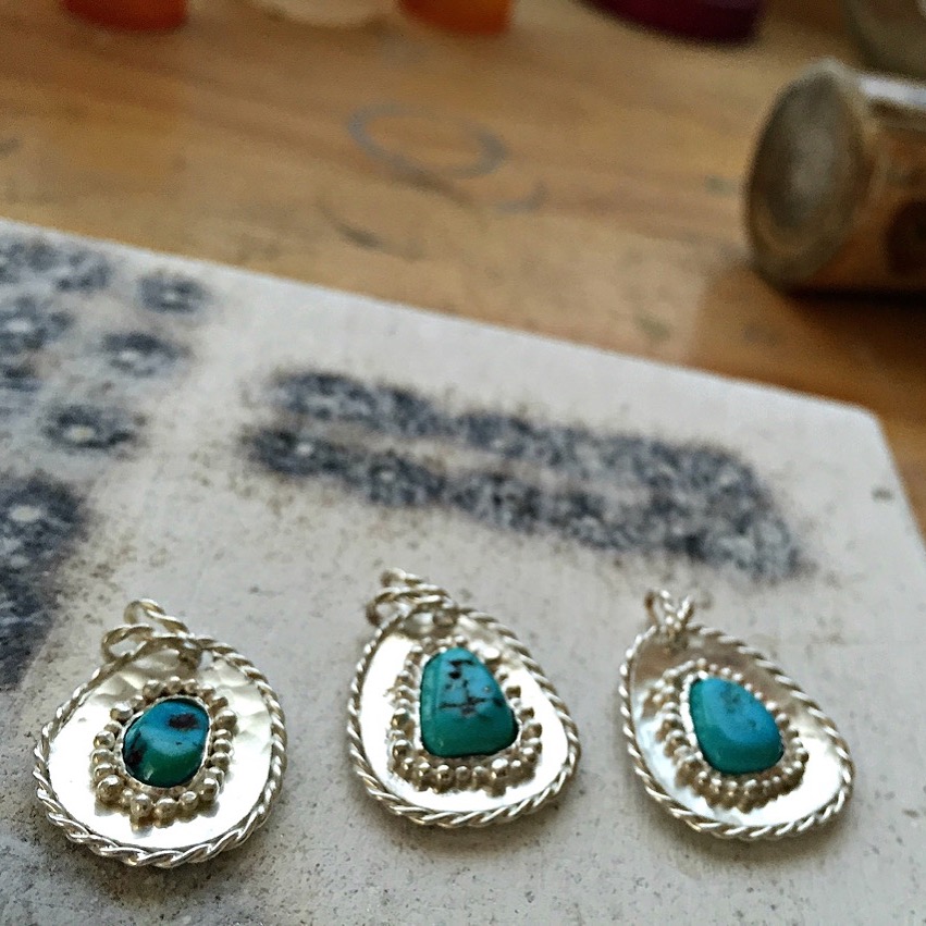 silver-turquoise-handwrought-pendants